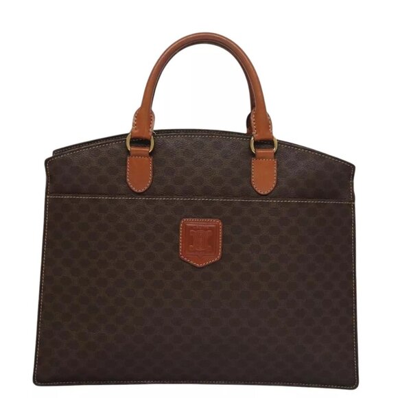 CELINE Macadam Canvas Hand Bag PVC Leather Brown Gold Auth - Picture 2 of 16